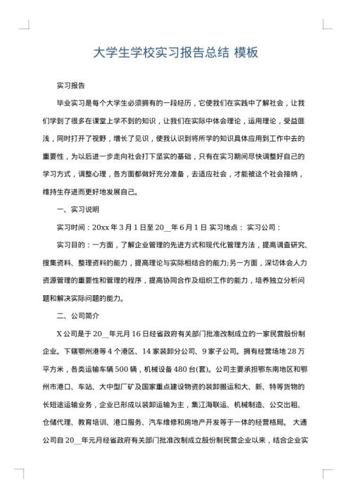 大学生学校实习报告总结