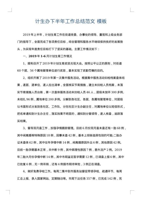计生办下半年工作总结范文
