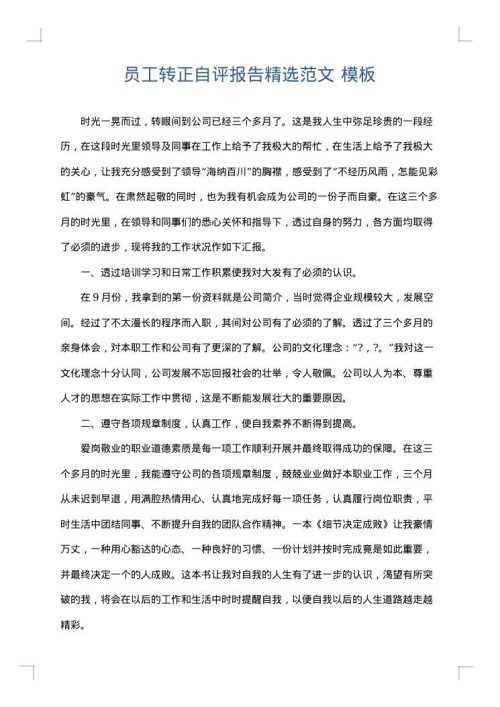 员工转正自评报告精选范文