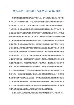 银行新员工试用期工作总结2025年