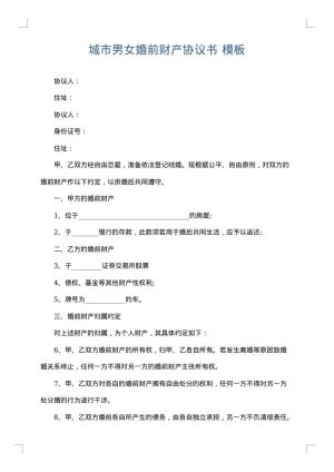 城市男女婚前财产协议书