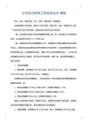 公司全日制用工劳动协议书