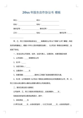 20xx年股东合作协议书