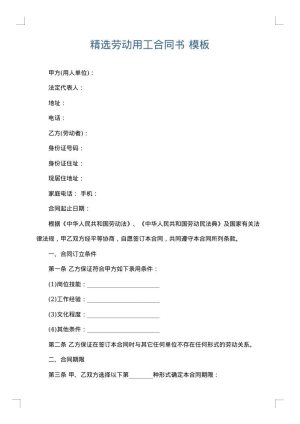 精选劳动用工合同书