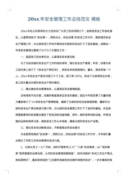 2025年安全管理工作总结范文