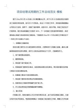 项目经理试用期的工作总结范文