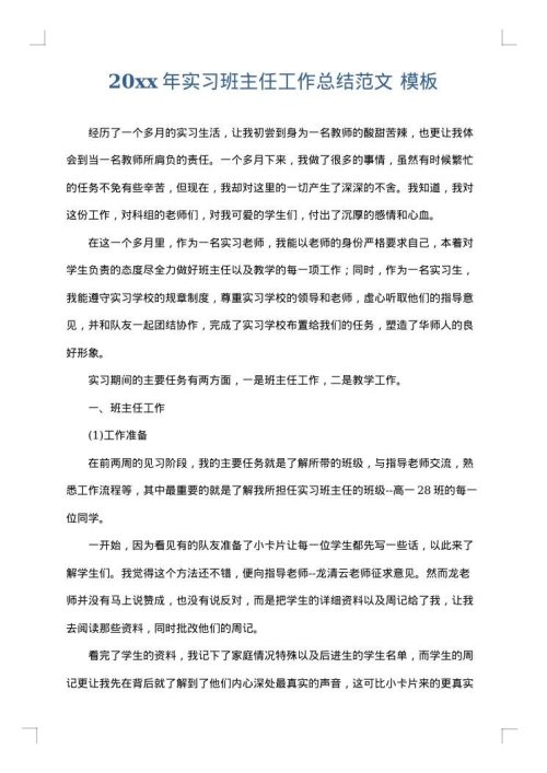 2025年实习班主任工作总结范文
