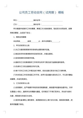 公司员工劳动合同（试用期）