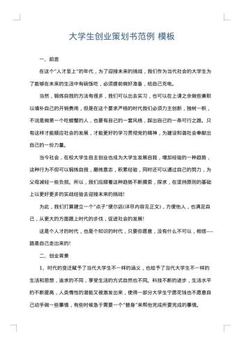 大学生创业策划书范例