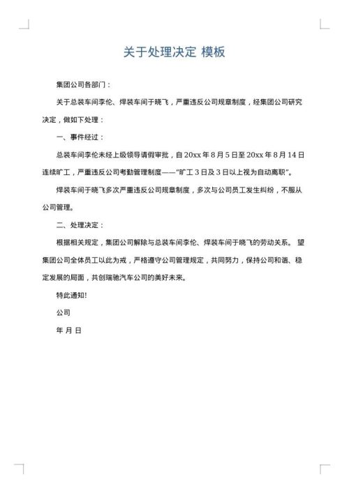 关于处理决定