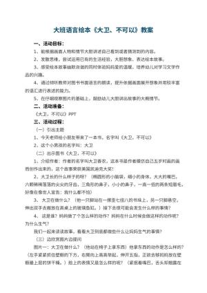 幼儿园大班语言绘本《大卫、不可以》教案 包含反思