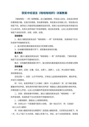 幼儿园获奖中班语言教案《啪啦啪啦砰》详案