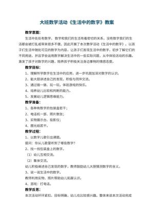 幼儿园大班数学活动教案《生活中的数字》 包含反思