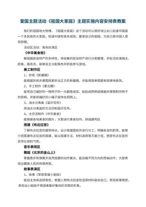 幼儿园爱国主题活动《祖国大家庭》主题实施内容安排表