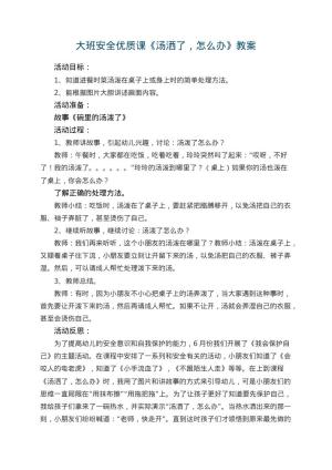 幼儿园大班安全优质课教案《汤洒了，怎么办》 包含反思预览