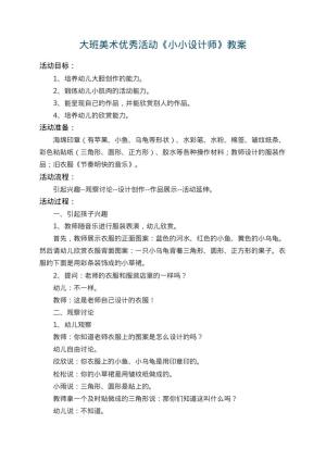 幼儿园大班美术优秀活动教案《小小设计师》 包含反思