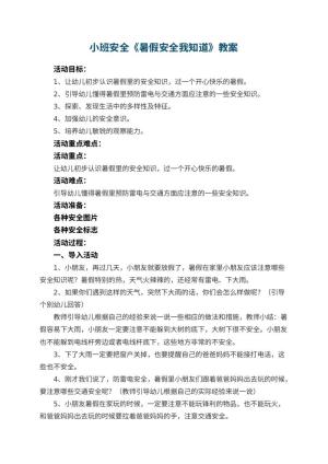 幼儿园小班安全教案《暑假安全我知道》 包含反思