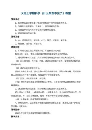 幼儿园大班上学期科学教案《什么东西不见了》 包含反思