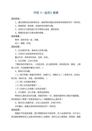 幼儿园中班教案《一盆花》 包含反思