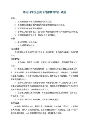 幼儿园中班科学优质课教案《陀螺转转转》 包含反思预览