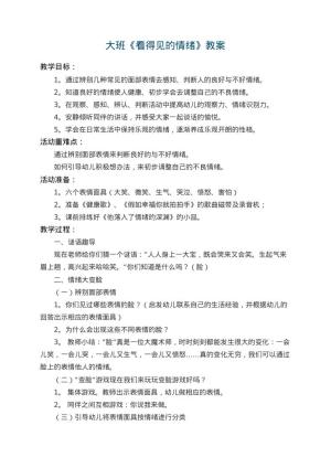 幼儿园大班教案《看得见的情绪》 包含反思