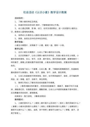 幼儿园社会活动《认识小麦》教学设计 包含反思