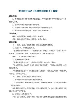 幼儿园中班社会活动教案《各种各样的鞋子》 包含反思