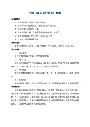 幼儿园中班教案《我知道的蔬菜》 包含反思