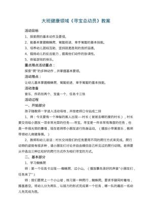 幼儿园教案大班健康领域《寻宝总动员》 包含反思