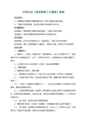 幼儿园中班社会优秀教案《是谁毒害了小鲤鱼》 包含反思