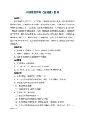 幼儿园中班语言详案教案《捉谜藏》 包含反思