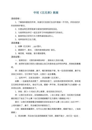 幼儿园中班教案《五兄弟》
