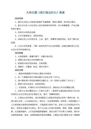 幼儿园大班主题优秀教案《我们身边的火》 包含反思预览