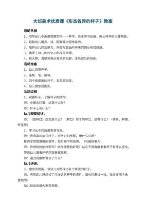 幼儿园大班美术优质课教案《形态各异的杯子》 包含反思