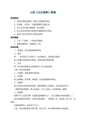 幼儿园小班教案《认识菠萝》