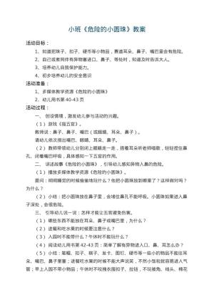 幼儿园小班教案《危险的小圆珠》