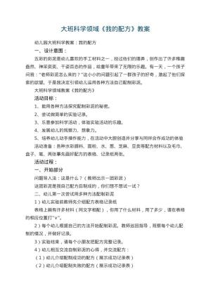 幼儿园大班科学领域教案《我的配方》 包含反思预览