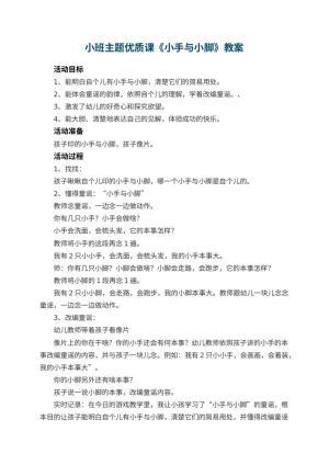 幼儿园小班主题优质课教案《小手与小脚》 包含反思