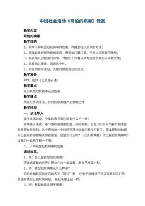 幼儿园中班社会活动《可怕的病毒》教案预览