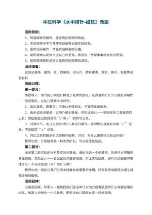 幼儿园中班科学《水中捞针-磁铁》教案 包含反思预览