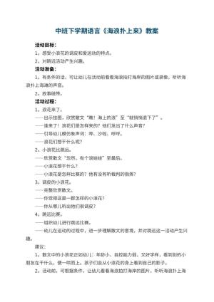 幼儿园中班下学期语言教案《海浪扑上来》 包含反思预览