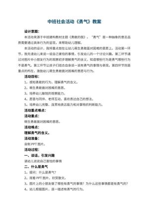 幼儿园中班社会活动教案《勇气》 包含反思