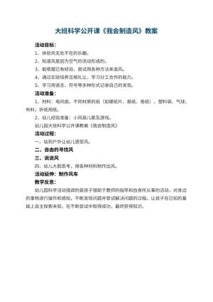 幼儿园大班科学公开课教案《我会制造风》 包含反思