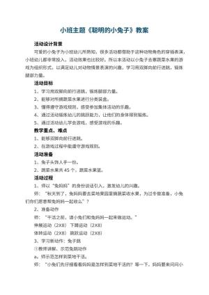 幼儿园小班主题教案《聪明的小兔子》 包含反思预览