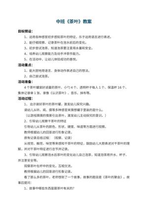 幼儿园中班教案《茶叶》 包含反思预览