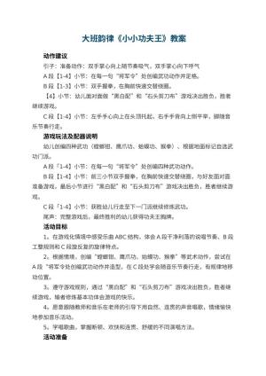 幼儿园 大班韵律《小小功夫王》教案
