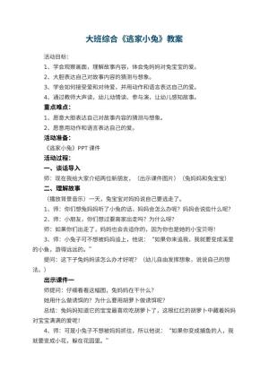 幼儿园大班综合教案《逃家小兔》 包含反思预览