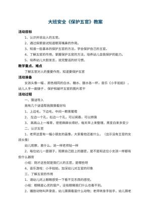 幼儿园大班安全教案《保护五官》 包含反思预览