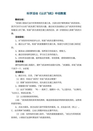 幼儿园科学活动《认识飞机》中班教案预览