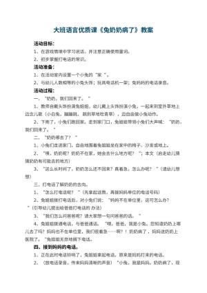 幼儿园大班语言优质课教案《兔奶奶病了》 包含反思预览